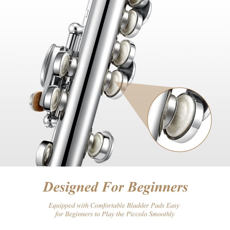 Eastar Piccolo Instrument for Beginners Students, Key of C Flute, Hard Case, Cleaning Kit, Gloves, 2-Piece, Nickel Plated, EPC-1 - Image 3
